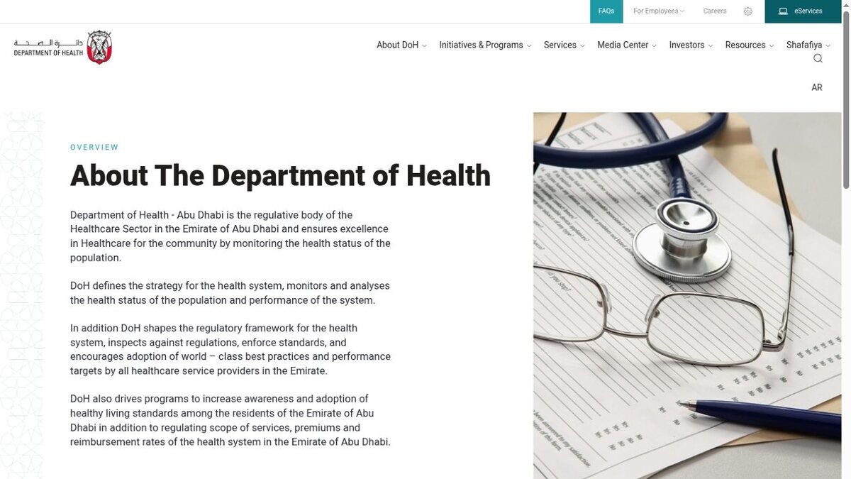 Department of Health website preview